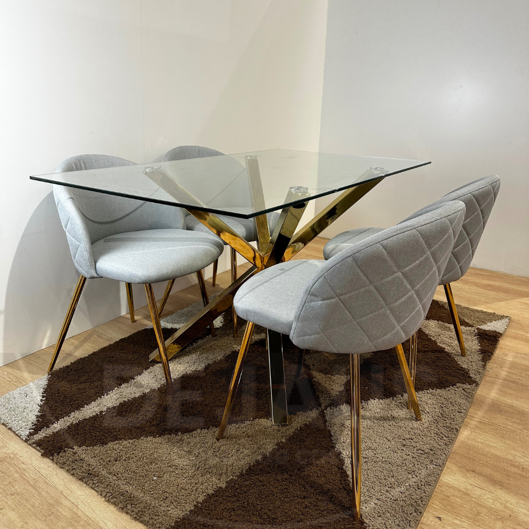 Mesa Rectangular Warwick Gold con Sillas Tokio Lino Gold - Imagen 3