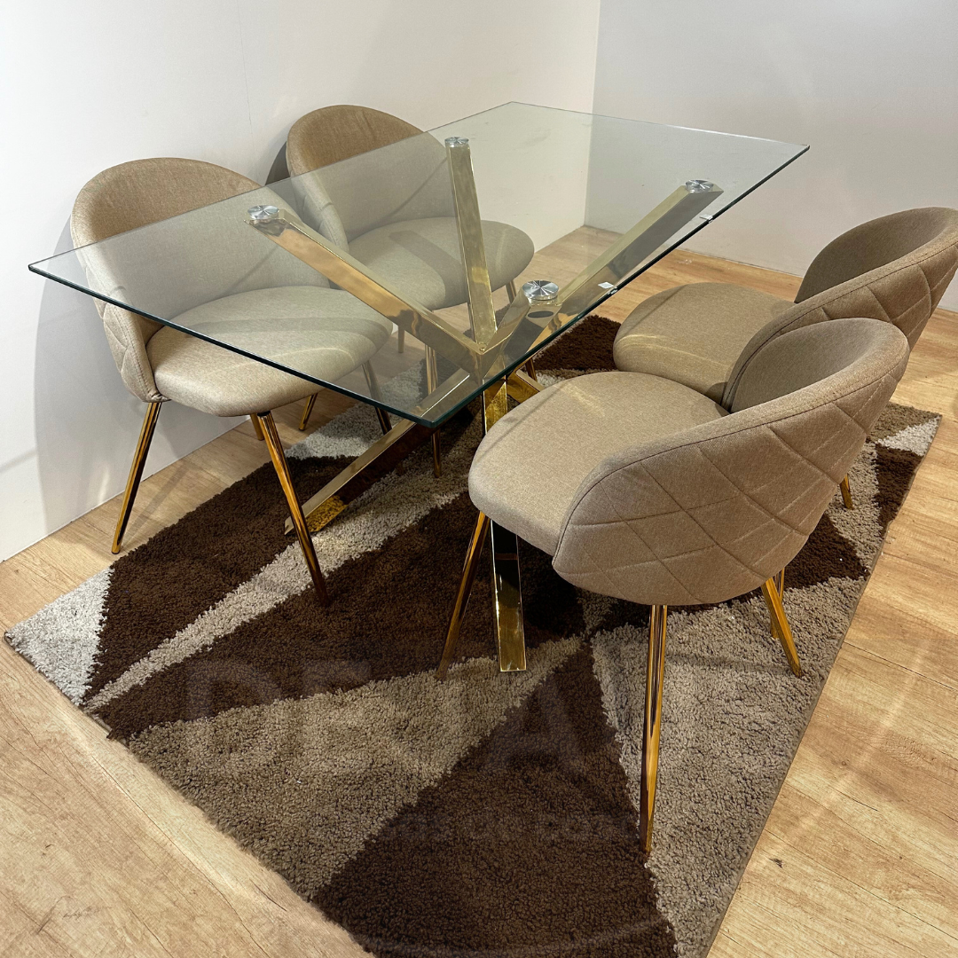 Mesa Rectangular Warwick Gold con Sillas Tokio Lino Gold - Imagen 2