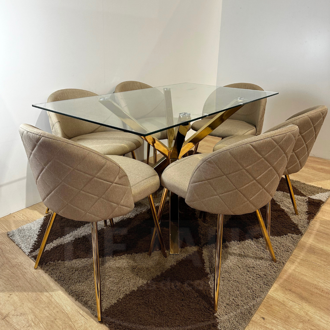 Mesa Rectangular Warwick Gold con Sillas Tokio Lino Gold
