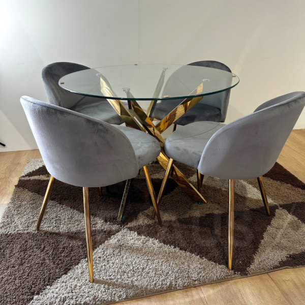 Mesa Dubai Gold con 4 Sillas Tokio Felpa Lisa Gold - Imagen 2