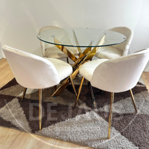 Mesa Dubai Gold con 4 Sillas Tokio Felpa Lisa Gold