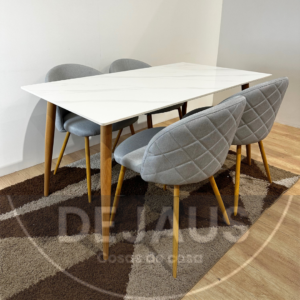 Mesa Rectangular Cuarzo Calacatta con 4 Sillas Tokio Lino