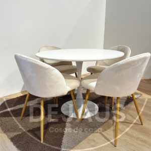 Mesa Tulip MDF con 4 Sillas Tokio Felpa Lisa