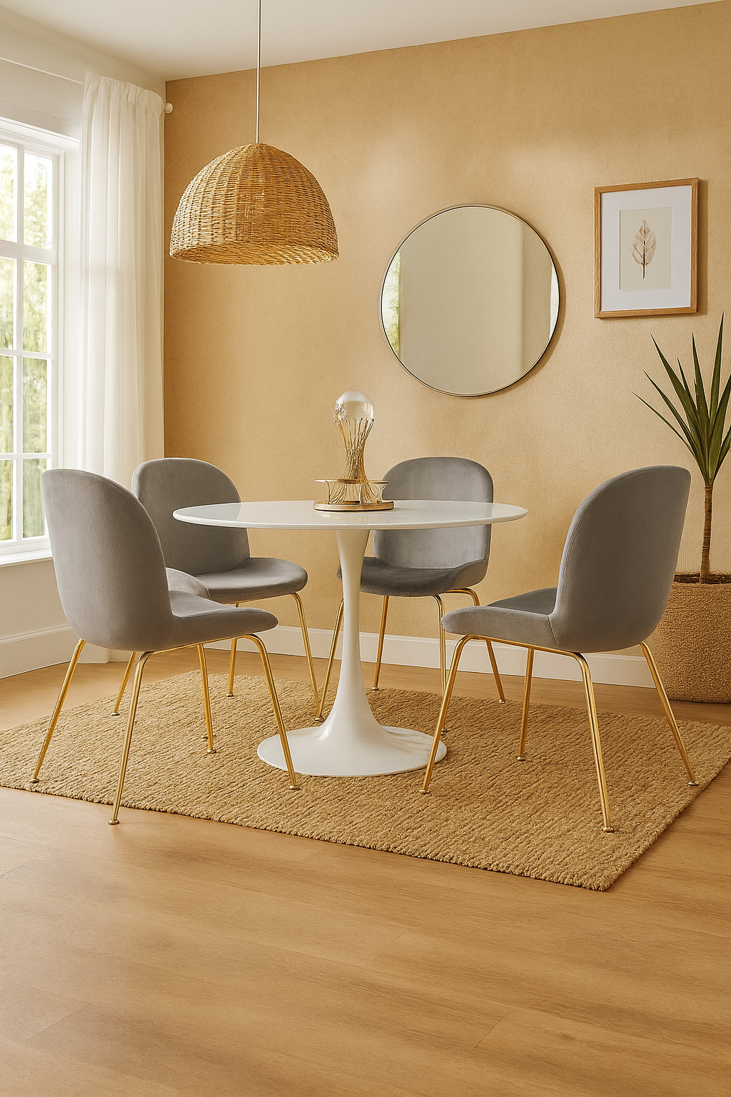 Comedor 4 Personas Mesa Tulip Blanca con Sillas Beetle Gold - Imagen 3