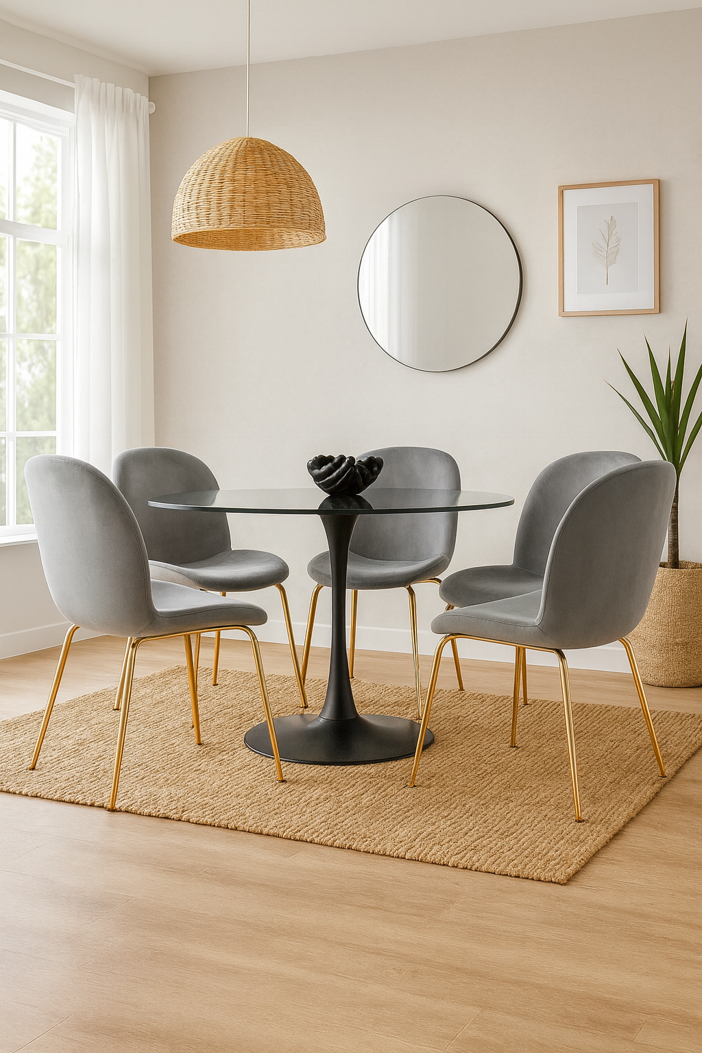 Comedor 4 Personas Mesa Tulip Negra con Sillas Beetle Gold - Imagen 3