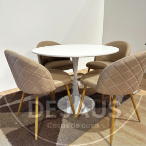 Mesa Tulip MDF con 4 Sillas Tokio Lino