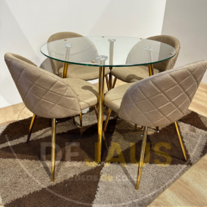 Comedor 4 personas Mesa Lyon Gold con Sillas Tokio Lino Gold