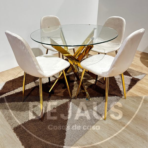 Comedor 4 Personas Mesa Dubai Gold con Sillas Milano Felpa Gold - Imagen 2