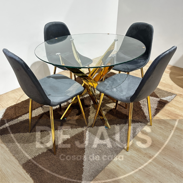 Comedor 4 Personas Mesa Dubai Gold con Sillas Milano Felpa Gold - Imagen 3