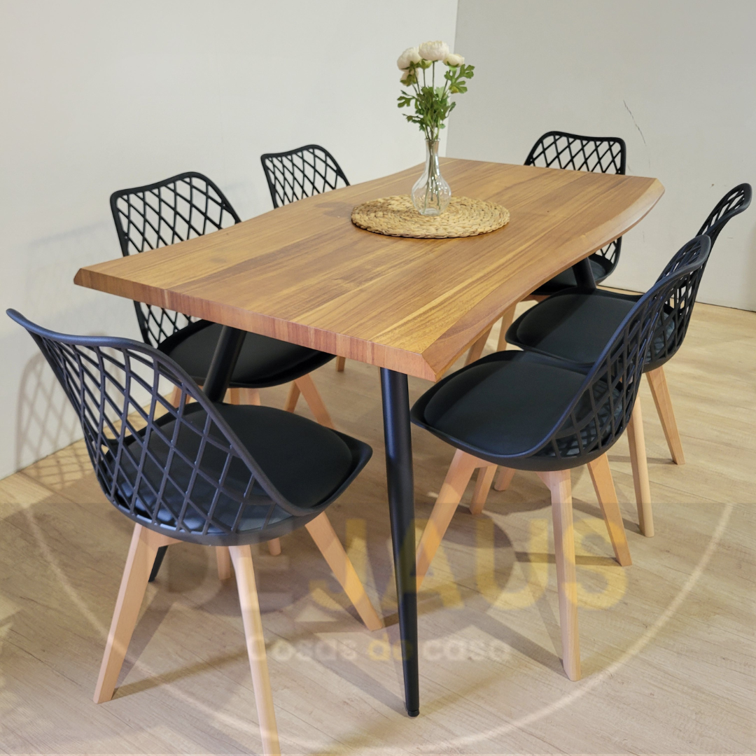 Mesa Rectangular Nordica con 6 Sillas Tulip Mesh
