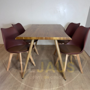 Mesa rectangular Nordica Madera con 4 Sillas tulip