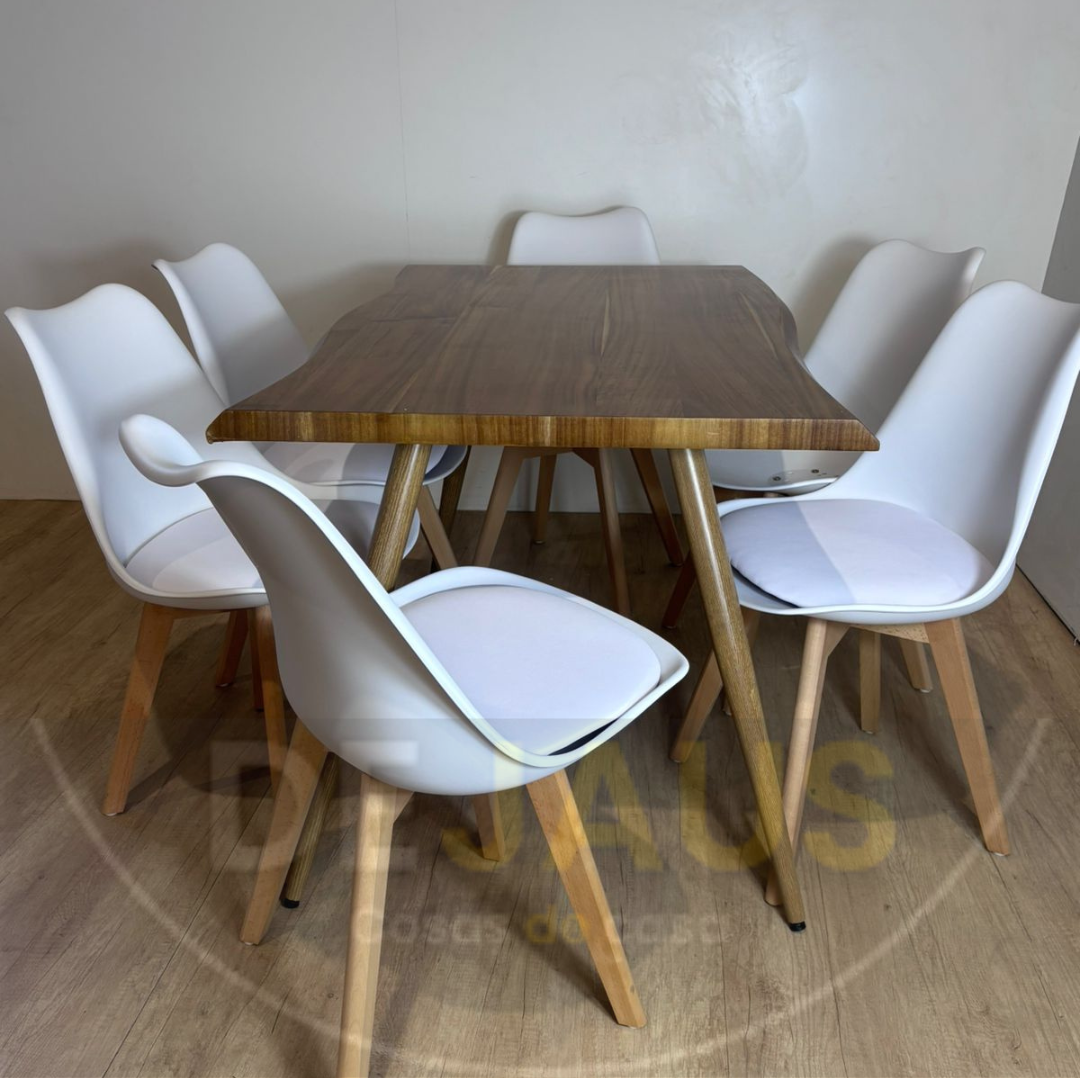 Mesa Rectangular Nordica madera con 6 Sillas Tulip