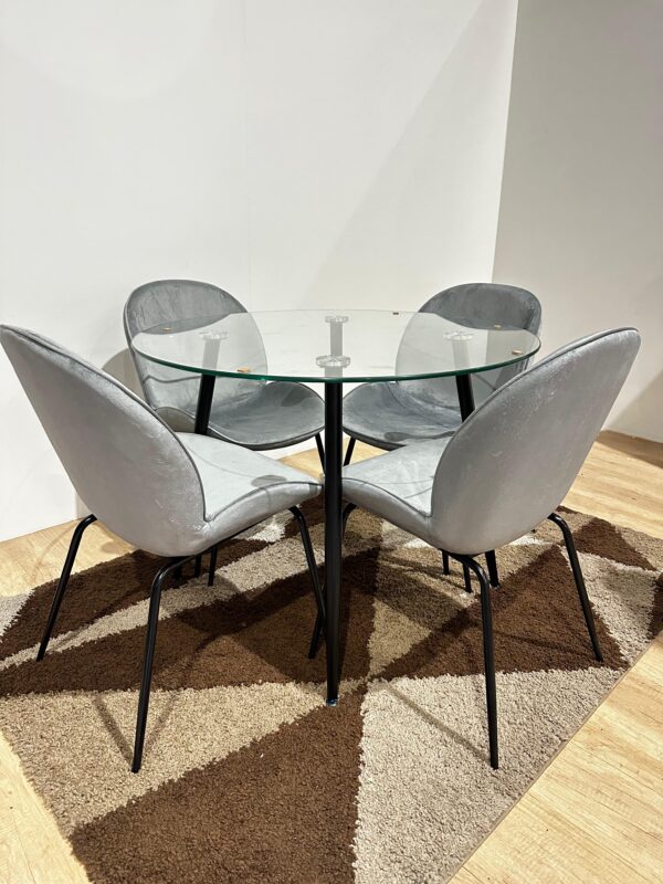 Mesa redonda Lyon Black con 4 sillas Beetle Felpa Black - Imagen 2