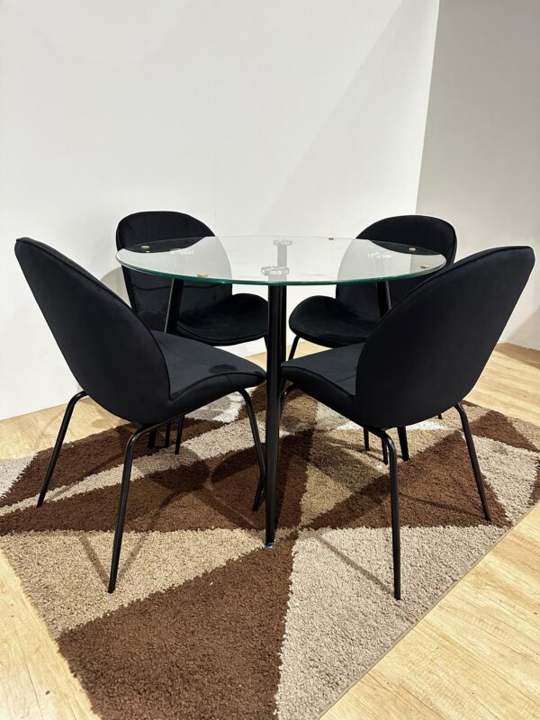 Mesa redonda Lyon Black con 4 sillas Beetle Felpa Black - Imagen 3
