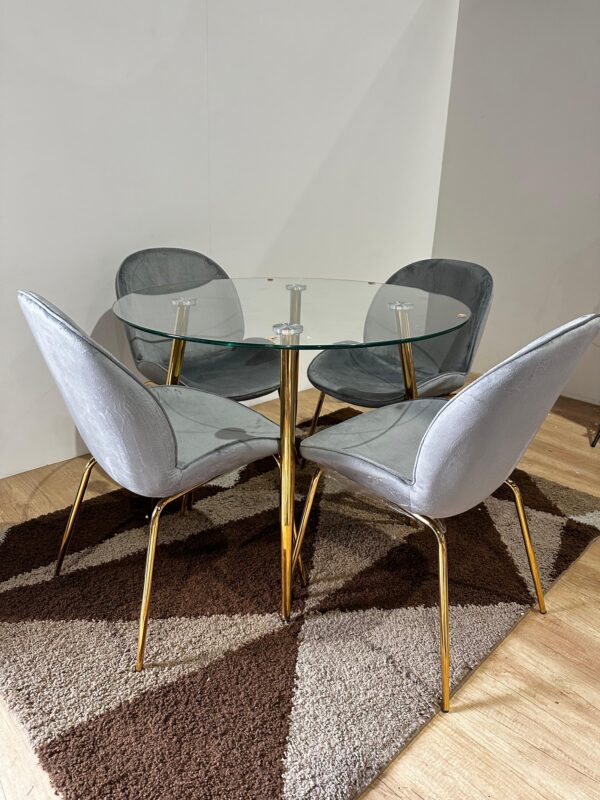 Mesa redonda Lyon Gold con 4 Sillas Beetle Felpa Gold - Imagen 3