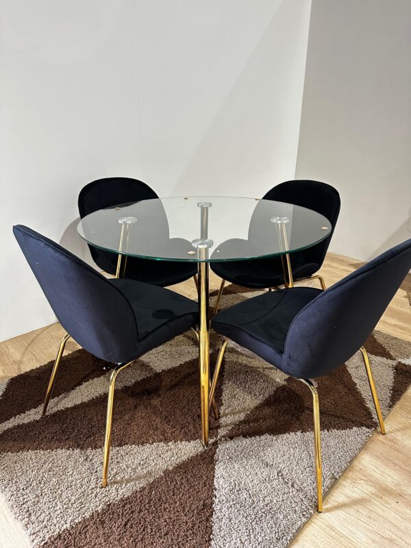 Mesa redonda Lyon Gold con 4 Sillas Beetle Felpa Gold - Imagen 2