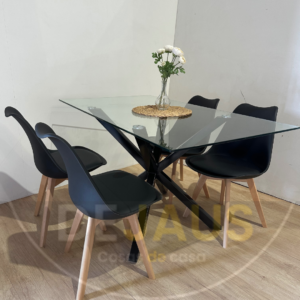 Mesa Warwick rectangular Black con 4 sillas Tulip