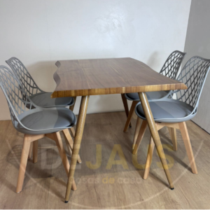 Mesa Rectangular Nordica Madera con 4 Sillas Tulip Mesh