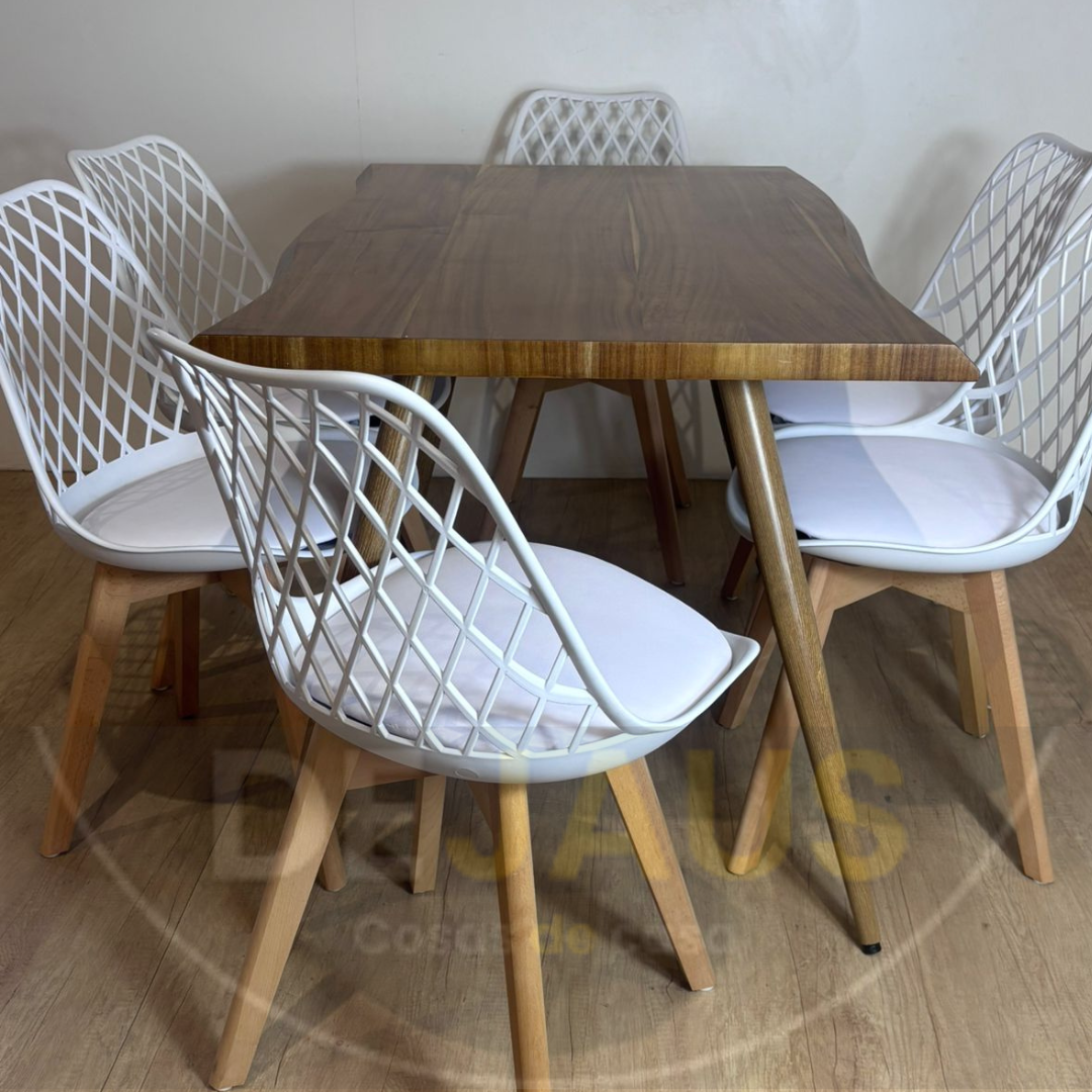 Mesa Rectangular Nordica Madera con 6 Sillas Tulip Mesh - Imagen 5