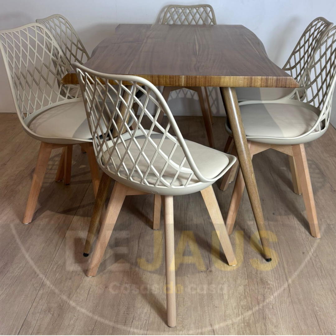 Mesa Rectangular Nordica Madera con 6 Sillas Tulip Mesh - Imagen 2