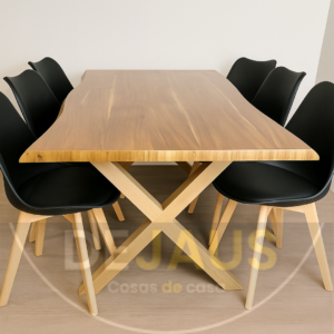 Mesa Rectangular Nordica X Madera con 6 Sillas Tulip