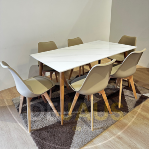 Mesa Rectangular Cuarzo Calacatta con 6 Sillas Tulip