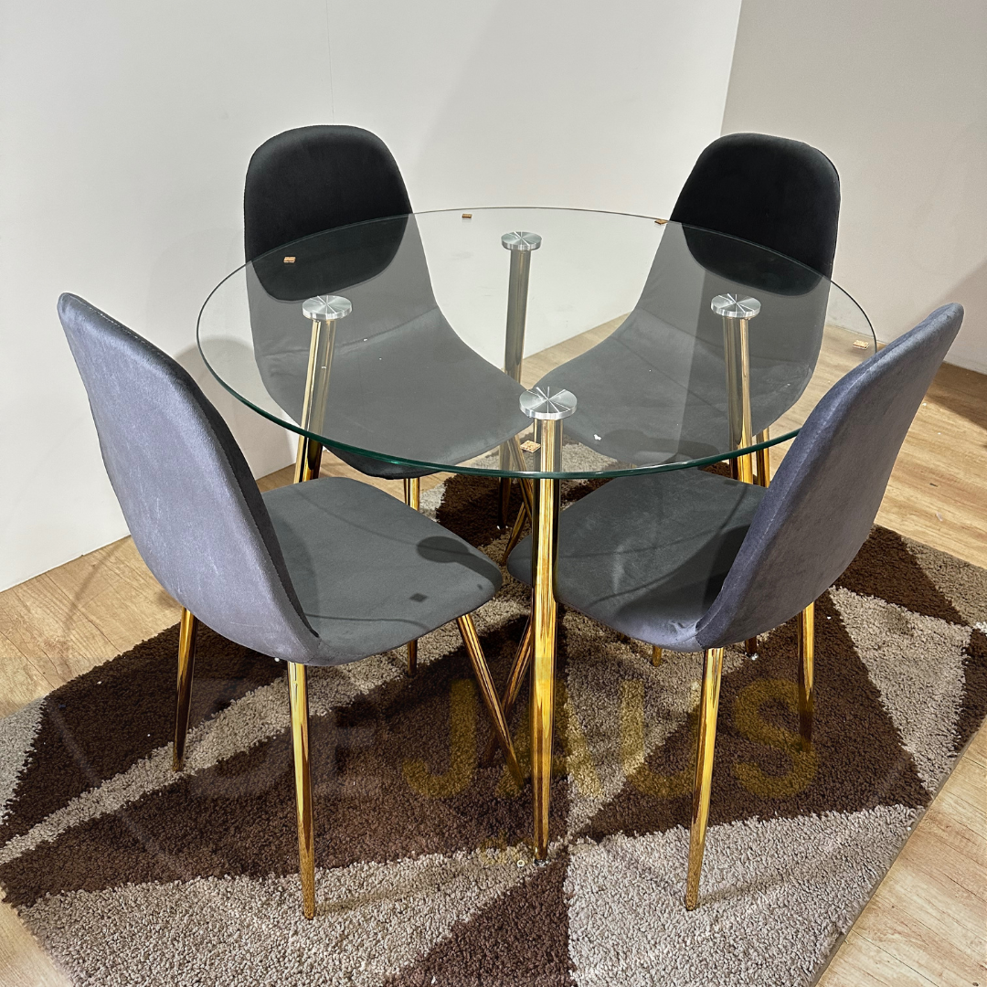 Comedor 4 Personas Mesa Lyon Gold con Sillas Milano Felpa Gold - Imagen 4