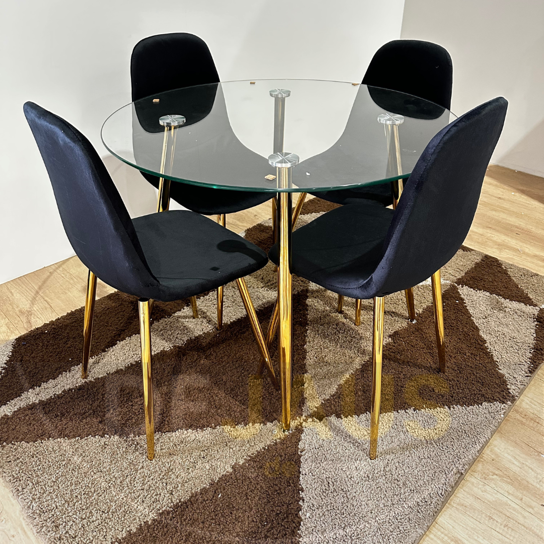 Comedor 4 Personas Mesa Lyon Gold con Sillas Milano Felpa Gold - Imagen 2
