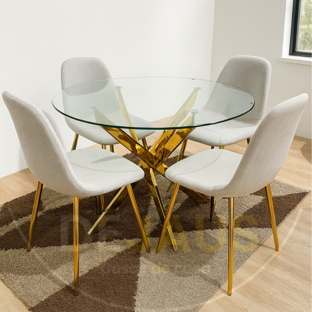 Comedor 4 Personas Mesa Dubai Gold con Sillas Milano Felpa Gold - Imagen 5