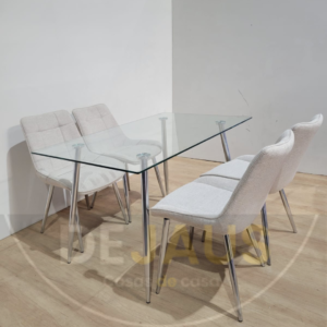 Mesa Lyon Rectangular con 4 Sillas Tiffany Silver