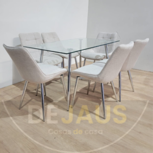 Mesa Lyon Rectangular con 6 Sillas Tiffany Silver