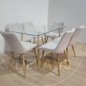 Mesa Rectangular Lyon con 6 Sillas Wood