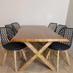 Mesa rectangular Nordica X Madera con 6 Sillas Tulip Mesh