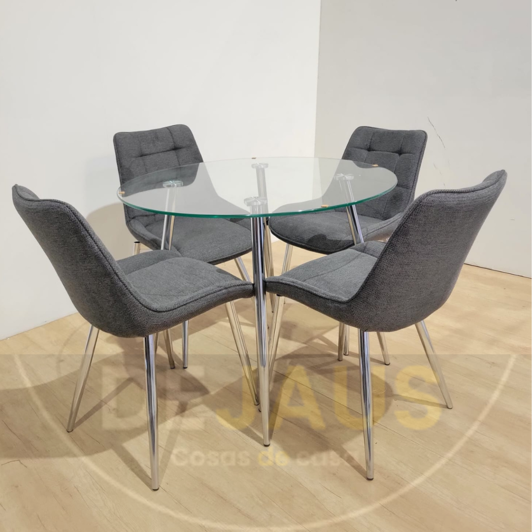 Mesa Lyon Silver con 4 Sillas Tiffany Silver - Imagen 2