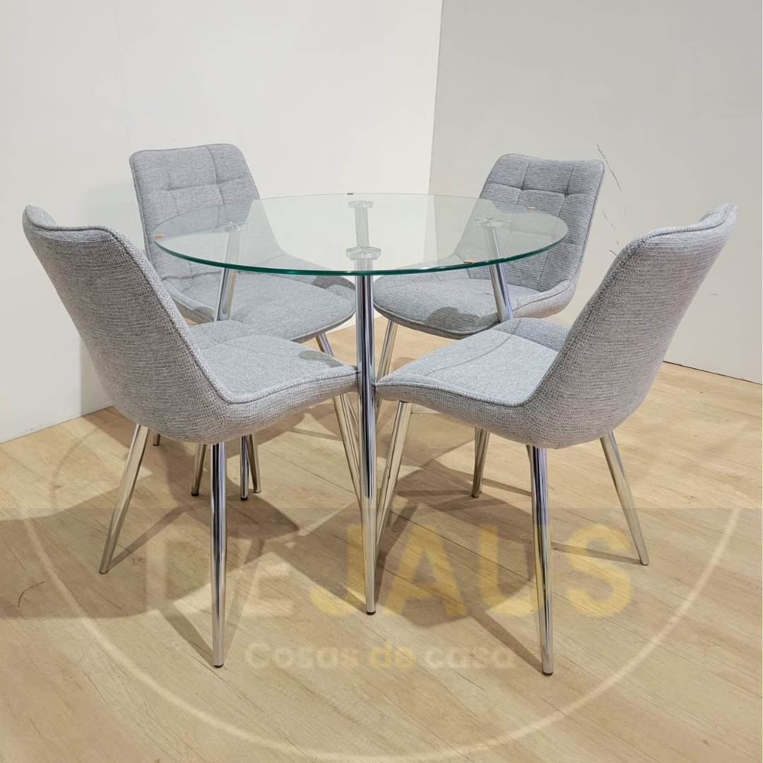 Mesa Lyon Silver con 4 Sillas Tiffany Silver