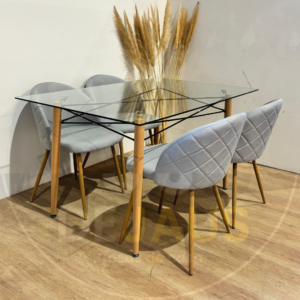 Comedor 4 personas Mesa Charles con Sillas Tokio lino wood