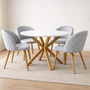 Mesa Warwick MDF con 4 Sillas Tokio Lino Wood