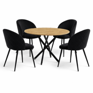 Mesa Dubai Black (Wood) con 4 sillas Tokio Felpa