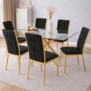 Mesa Dubai 140x80 cm con 6 Sillas Aura Gold