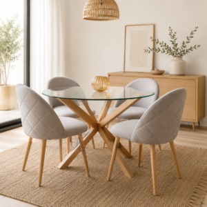 Mesa Warwick (100cm) con 4 sillas Tokio lino wood