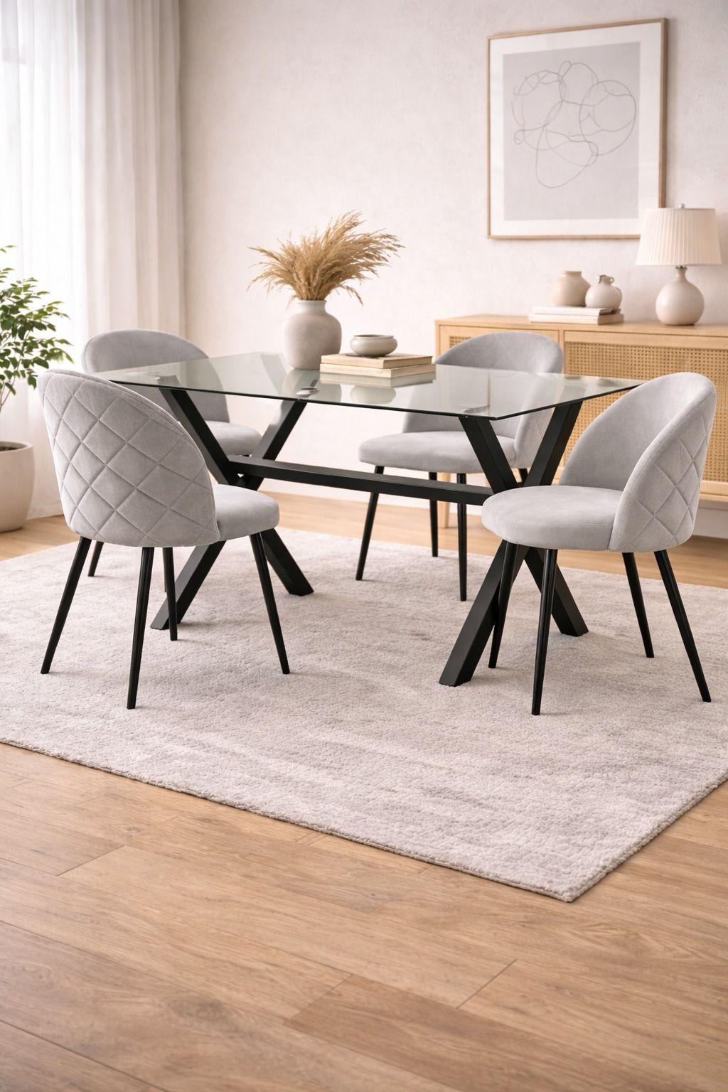 Comedor 4 personas mesa Medlock con Sillas Tokio Felpa Black