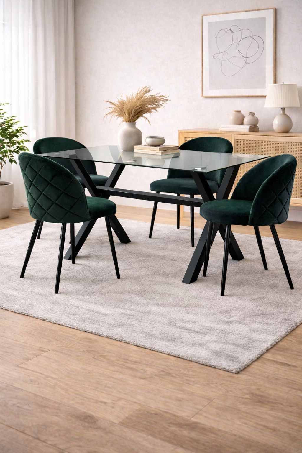 Comedor 4 personas mesa Medlock con Sillas Tokio Felpa Black - Imagen 6