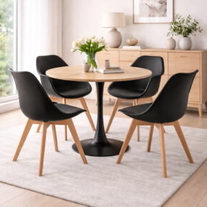 Mesa de Comedor Tulip Madera Negro con 4 Sillas Tulip