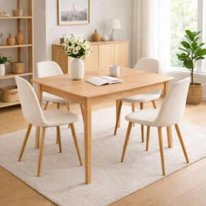 Comedor 4 Persona Mesa Vema Cuadrada con Sillas Milano Lino Wood