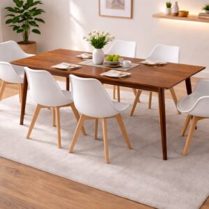 Comedor 6 Personas Mesa Vema Rectangular con 4 Sillas Tulip y 2 Butacas Tulip