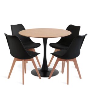 Mesa de Comedor Tulip Madera Negro con 4 Sillas Tulip