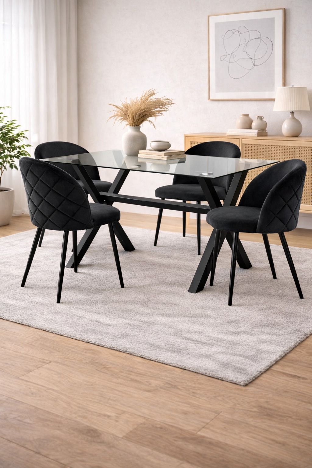 Comedor 4 personas mesa Medlock con Sillas Tokio Felpa Black - Imagen 3