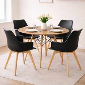 Comedor 4 Personas Mesa Eames Madera con Butacas Tulip Acolchada