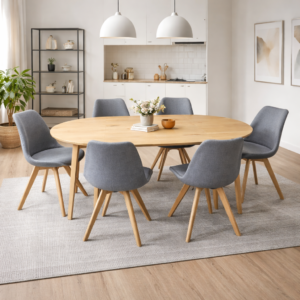 Comedor 6 Personas Mesa Expandible con Sillas Tulip Lino
