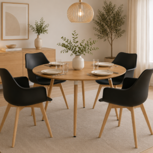 Comedor 4 Personas Mesa Eames Basic Wood con Butacas Tulip Acolchada
